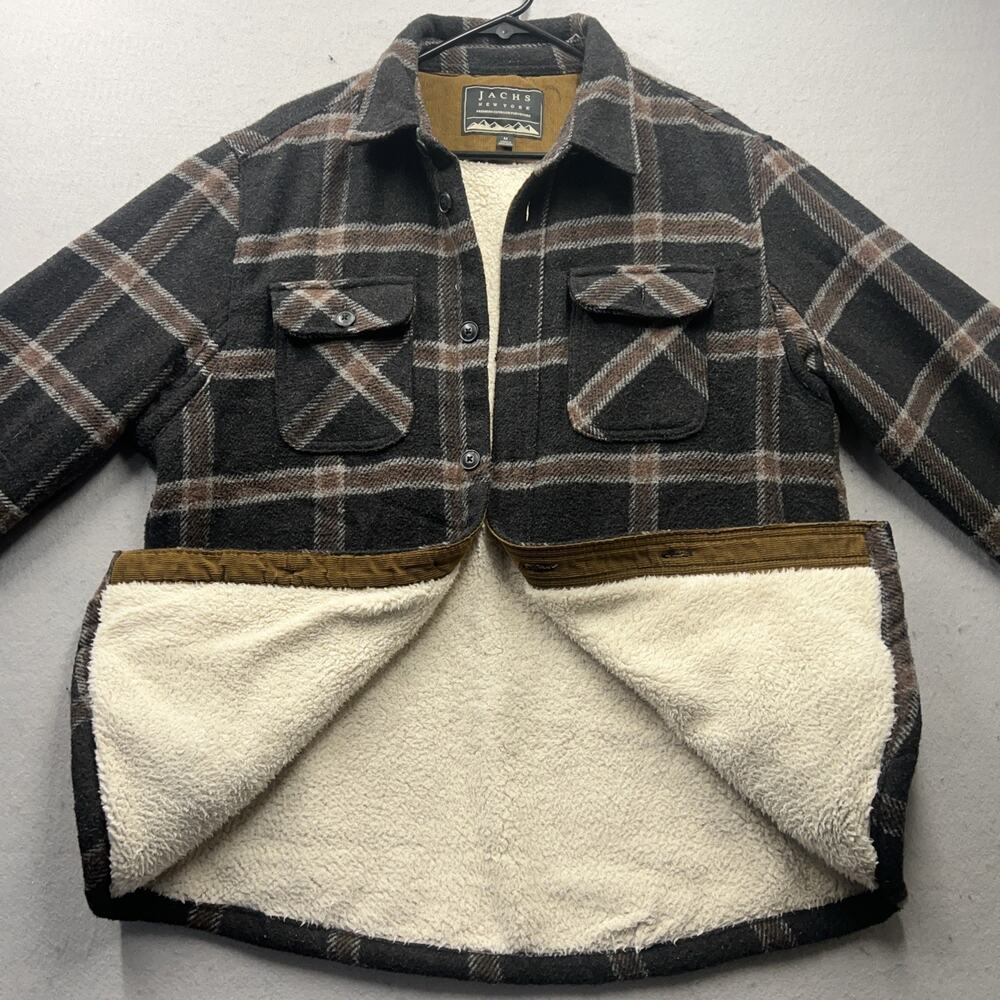Jachs New York Sherpa Lined Flannel Jacket Men’s Medium Brown Plaid Button‎ Up